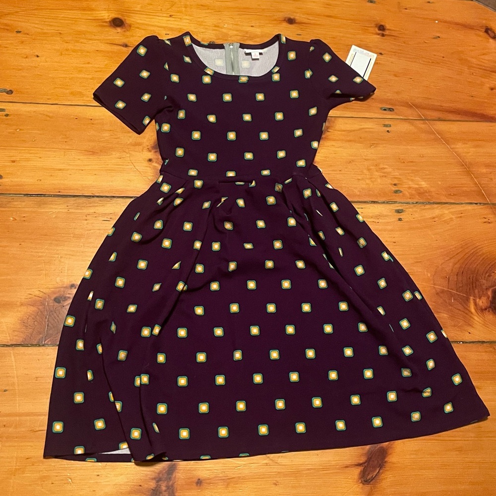 LuLaRoe Purple and Yellow Patterned Dress